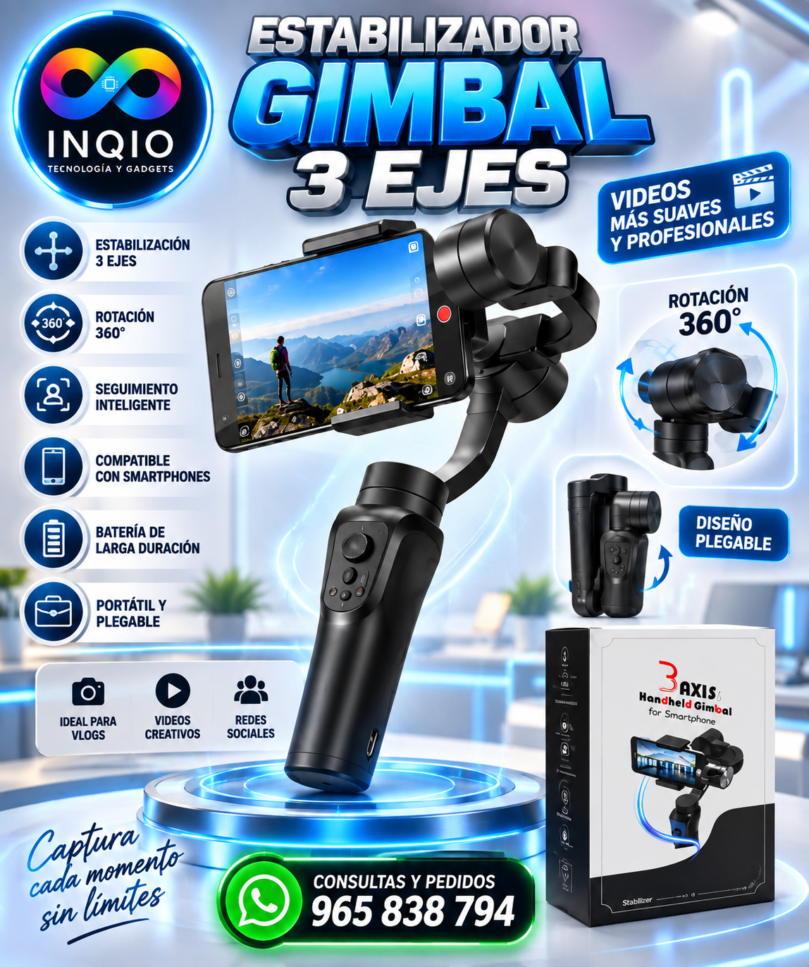 Gimbal 3 Ejes para Celular 📱 | Estabilizador Profesional 360°