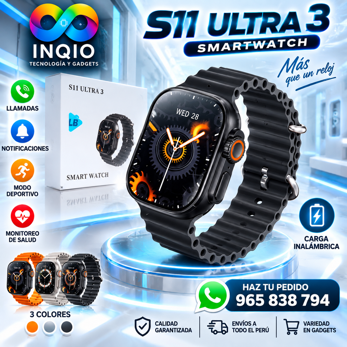 Smartwatch Ultra 3 S11 | Serie 11 Bluetooth | Llamadas y Carga Inalámbrica