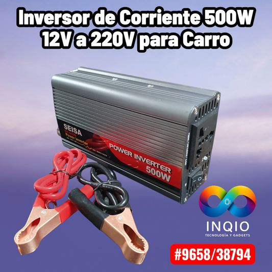 Inversor de Corriente SEISA 500W 12V a 220V para Auto | Convertidor de Energía Onda Modificada DY-8109 con Protección