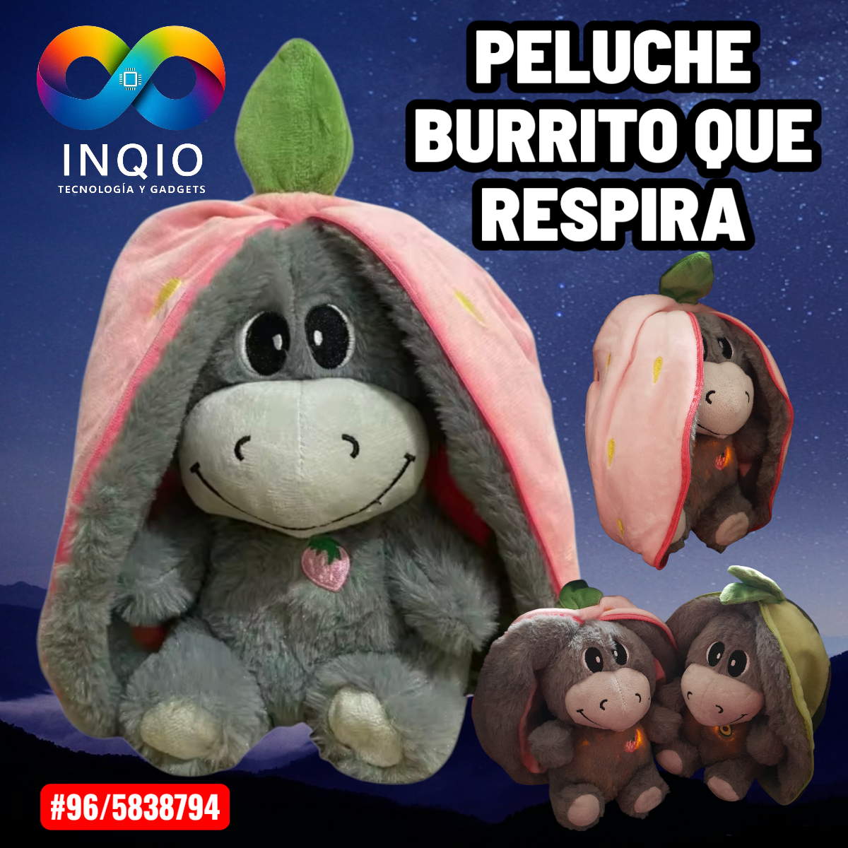 Peluche Interactivo Burrito con Luz Suave y Movimiento – Súper Suave y Abrazable