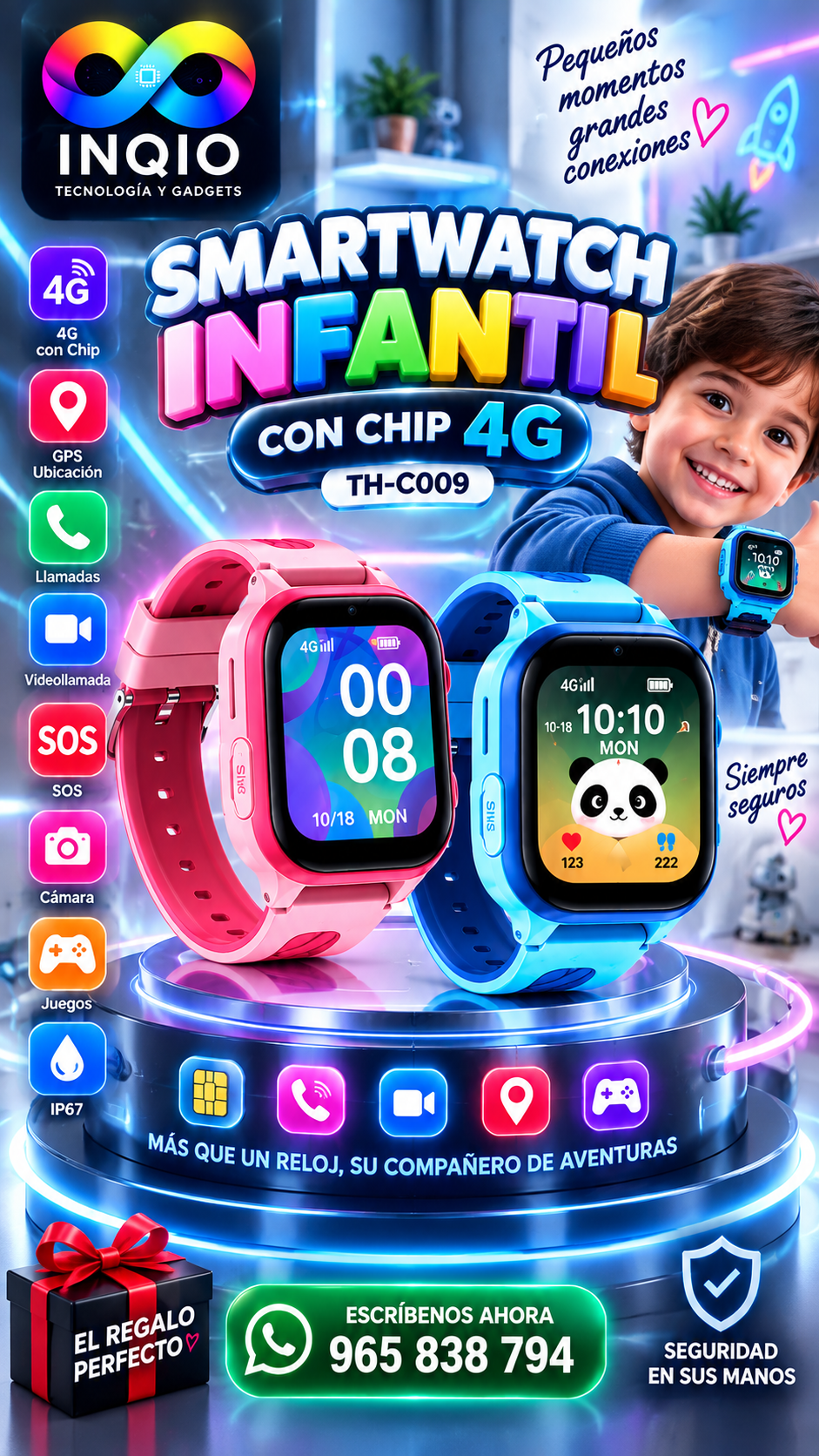Smartwatch Infantil con Chip 4G + GPS, Llamadas y Videollamada | TH-C009