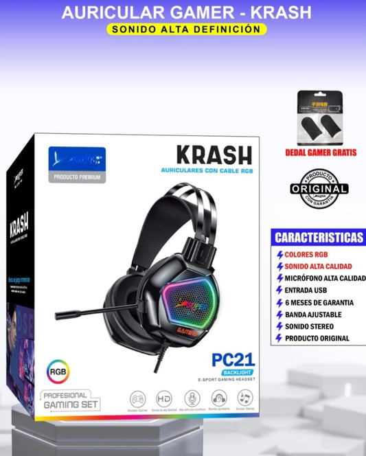 Auricular Gamer KRASH RGB USB 🎧 Sonido HD + Micrófono | PC Gaming