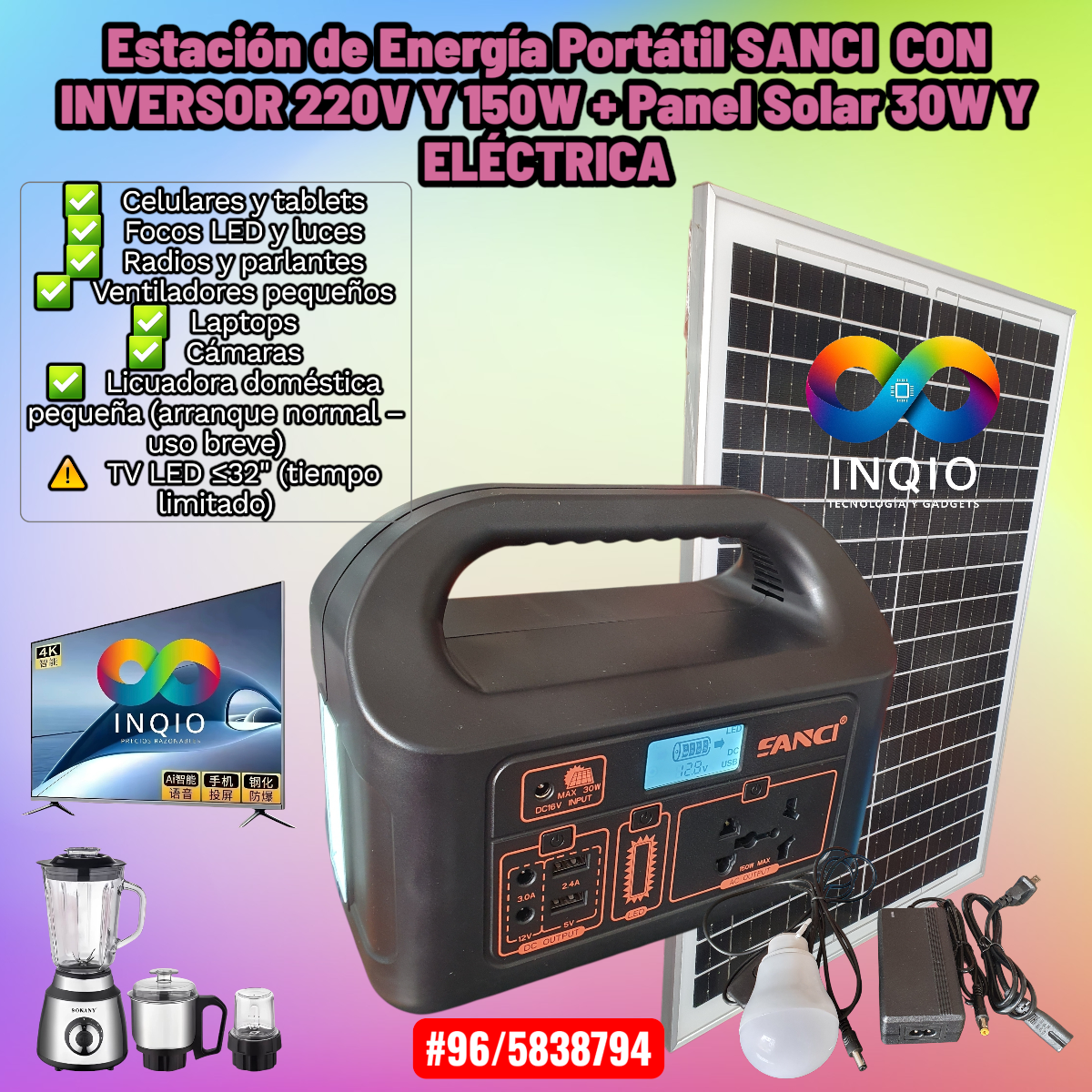 Kit Solar con Estación de Energía Portátil 150W 220V. Energía Solar para Hogar, Negocio y Emergencia