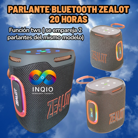 Parlante Bluetooth ZEALOT S122 20 horas | Heavy Bass | IPX6 Resistente al Agua | TWS Doble Conexión | RGB | 6000mAh
