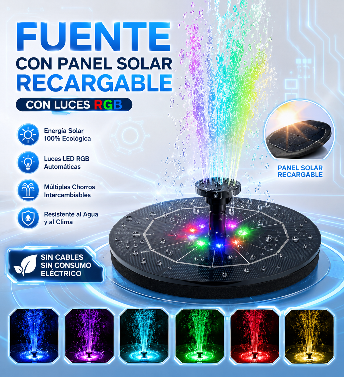 🚿💦 Fuente Solar LED RGB Flotante para Jardín y Estanque | Energía Solar
