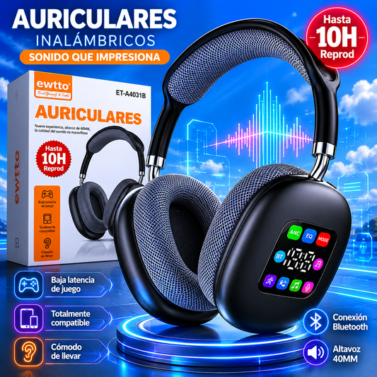 🎧 Auriculares Bluetooth EWTTO  Pantalla LED | Bluetooth 5.4 | Baja Latencia Gamer | 10H Batería