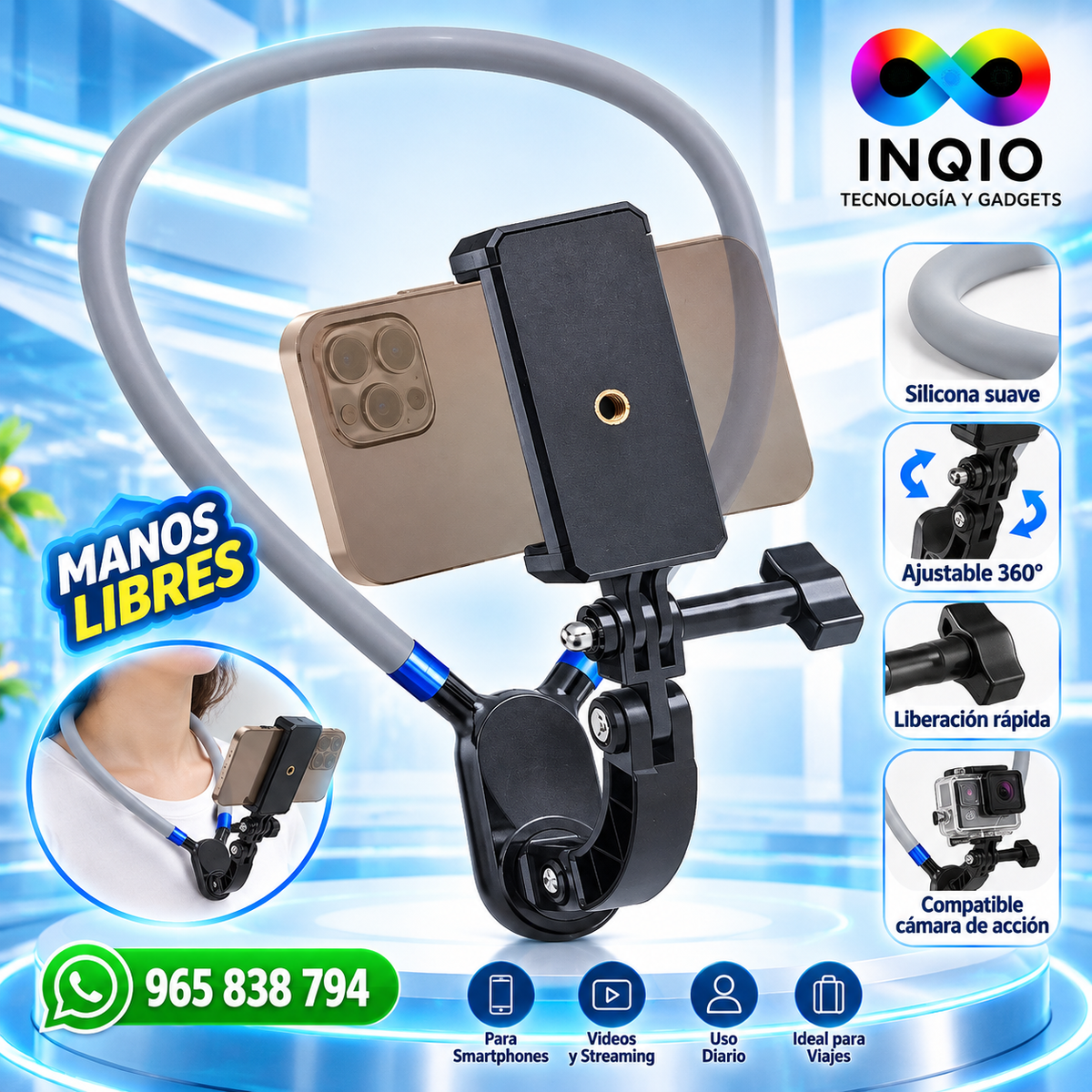 Soporte Cuello Para Celular Smartphone 360° Manos Libres Flexible