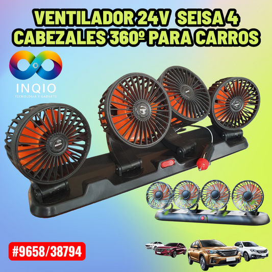 Ventilador 24V SEISA Cuádruple 4 Cabezales 360° para Camión Bus Auto | Potente Motor Cobre