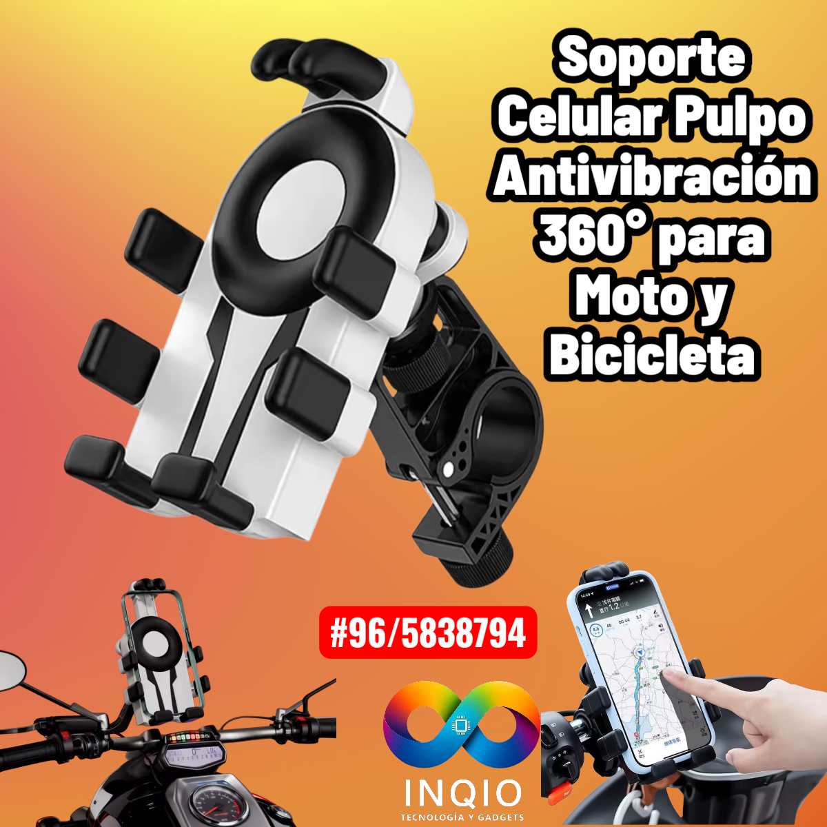 Soporte Celular Pulpo Antivibración 360° para Moto y Bicicleta | Ajustable Universal para Smartphone