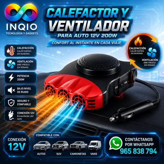 Calefactor y Ventilador para Auto 12V 200W