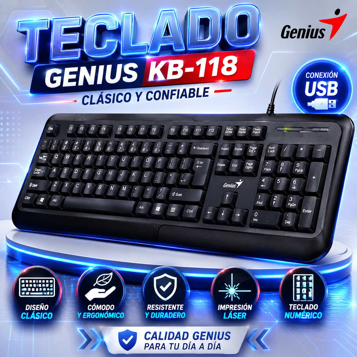 ⌨️ TECLADO GENIUS KB-118 – ¡COMODIDAD Y DURABILIDAD EN CADA TECLA! ✨