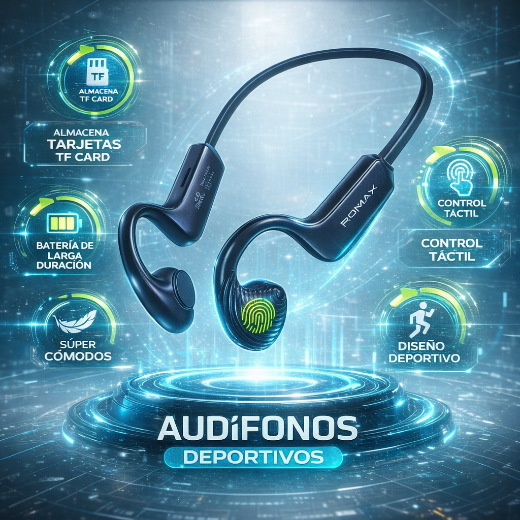 Audífonos Deportivos Bluetooth Romax con Memoria TF y Control Táctil Batería Larga Duración