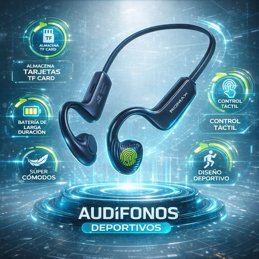 Audífonos Deportivos Bluetooth Romax con Memoria TF y Control Táctil Batería Larga Duración