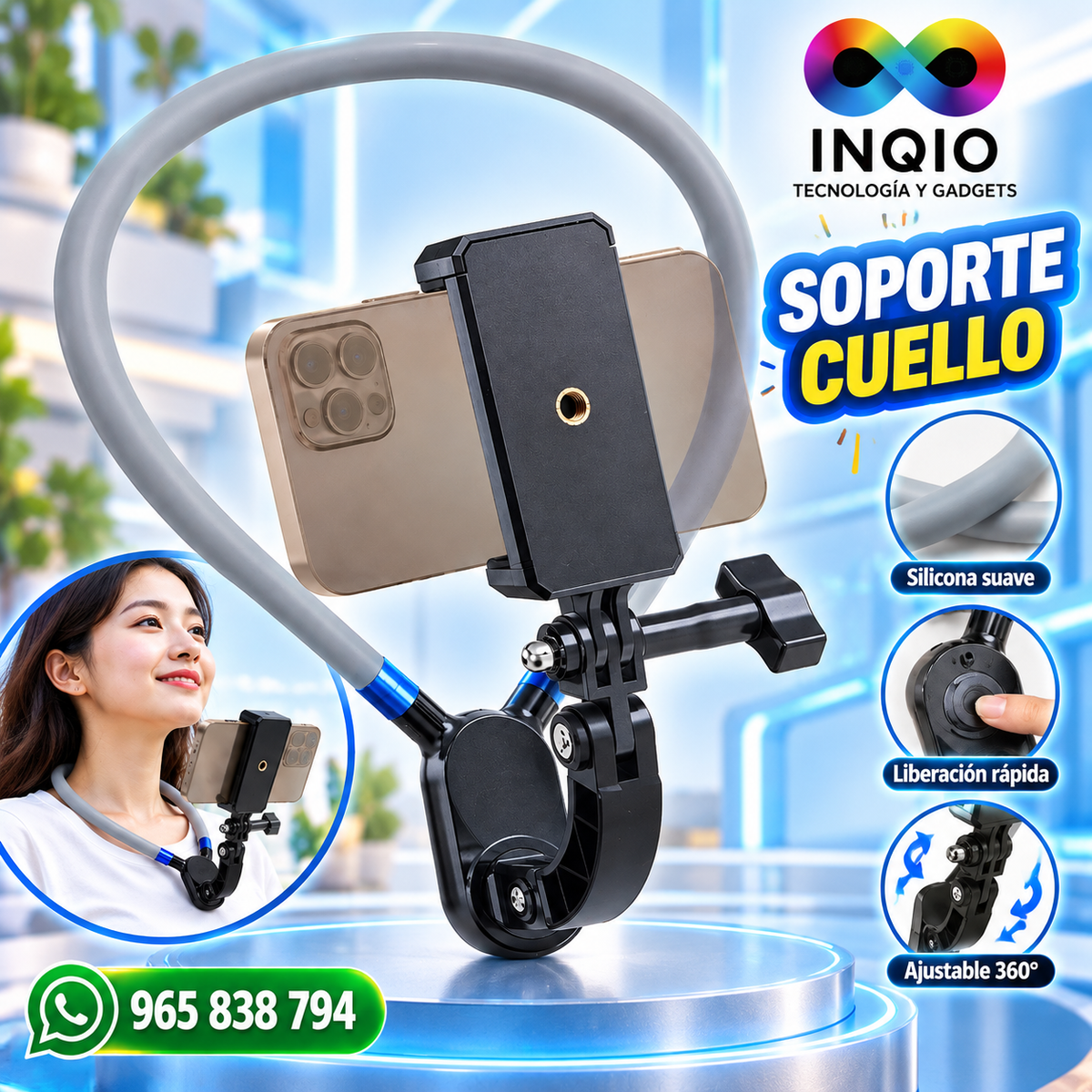 Soporte Cuello Para Celular Smartphone 360° Manos Libres Flexible