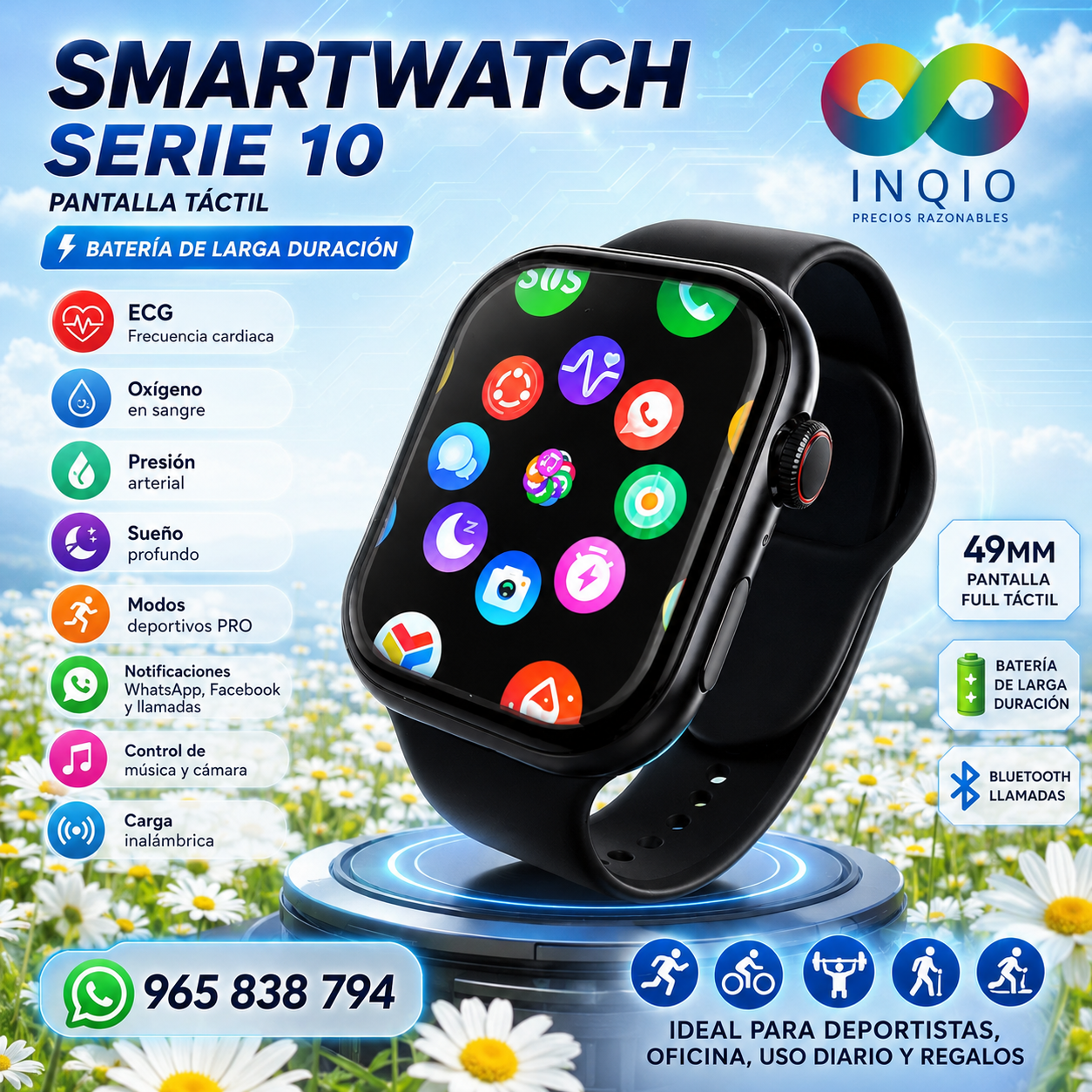 Reloj Smartwatch Pro Serie 10, Pantalla táctil, larga duración de batería