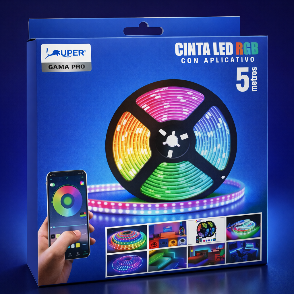 Cinta LED RGB 5 Metros con App Bluetooth | Luces Multicolor Inteligentes Gama Pro