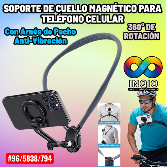 Soporte De Cuello Magnético Para Teléfono Celular + Arnés De Pecho Anti-Vibración | Soporte Celular