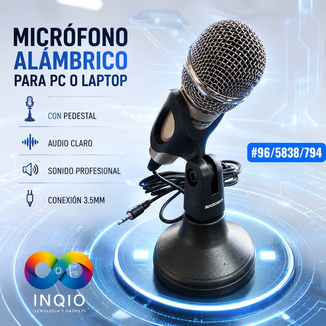 Micrófono Alámbrico para PC o Laptop 🎙️ con Pedestal | Audio Claro y Profesional
