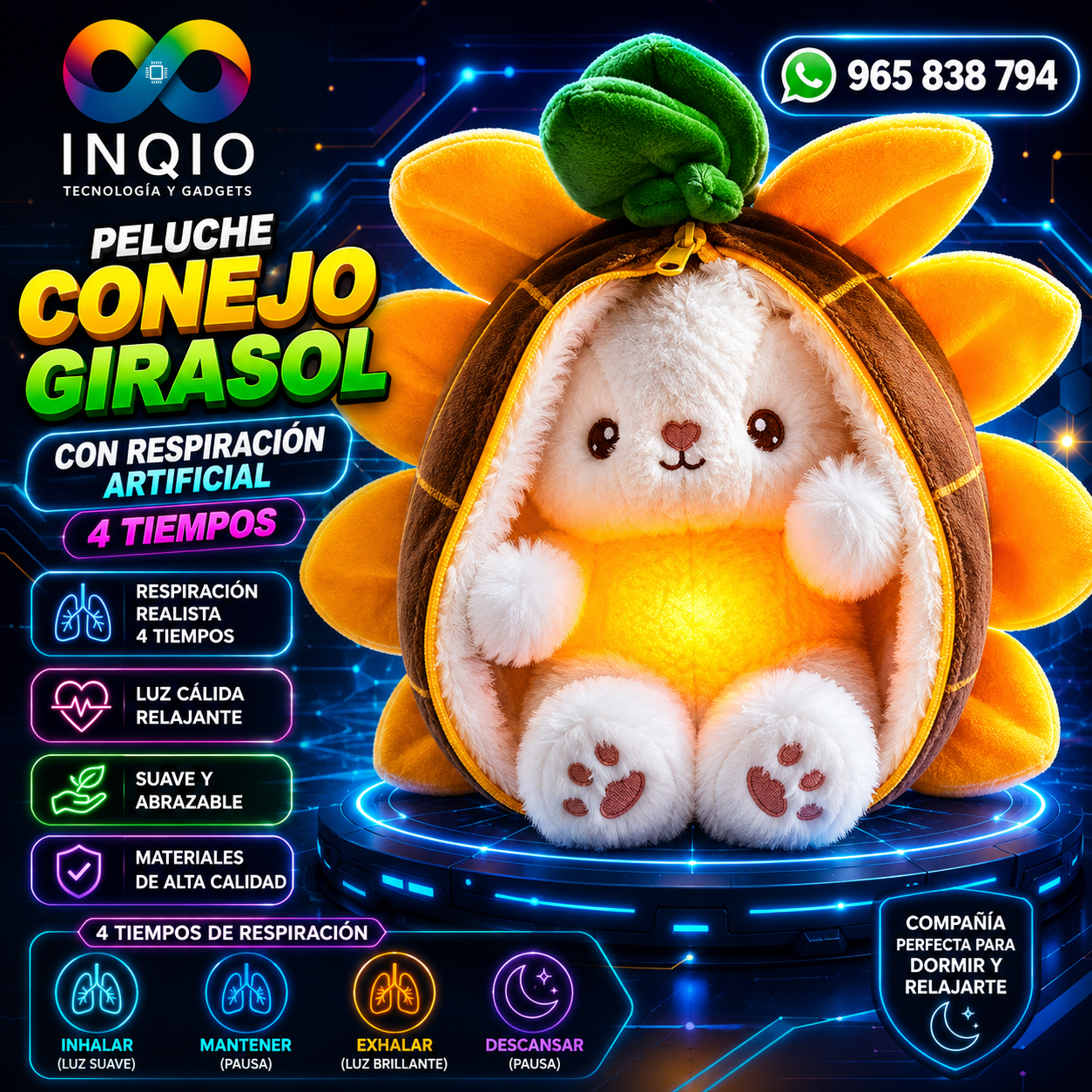 Peluche Conejo Girasol Respiración Artificial 🐰🌻