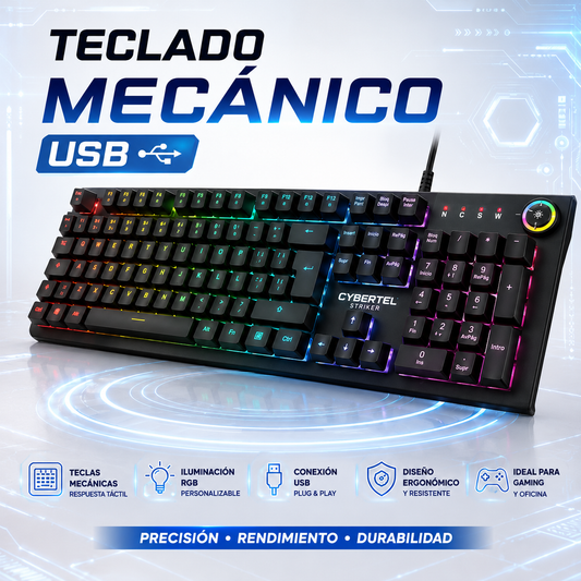 🎮 Teclado Mecánico Gamer RGB USB Cybertel Striker con Teclado Numérico🎮✨