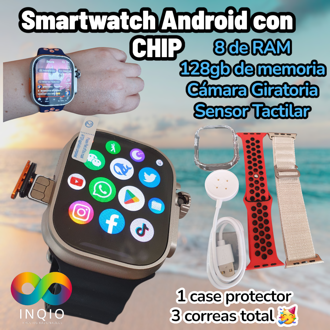 Smartwatch Pro Serie 10 con Chip,128GB + 8GB RAM, Cámara Giratoria, PlayStore, Reloj Inteligente