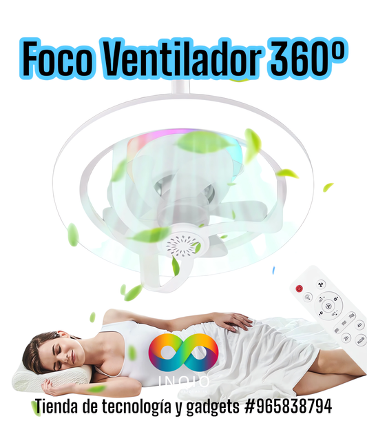 🌀 FOCO VENTILADOR 360º CON CONTROL REMOTO – ¡FRESCURA, LUZ Y AROMATERAPIA EN UN SOLO DISPOSITIVO! 🌈✨
